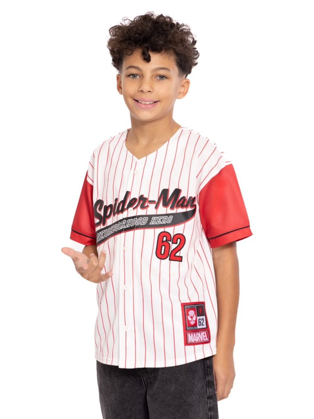 NEW Spider-Man Boys Graphic Baseball Button Down Jersey White Alyssum